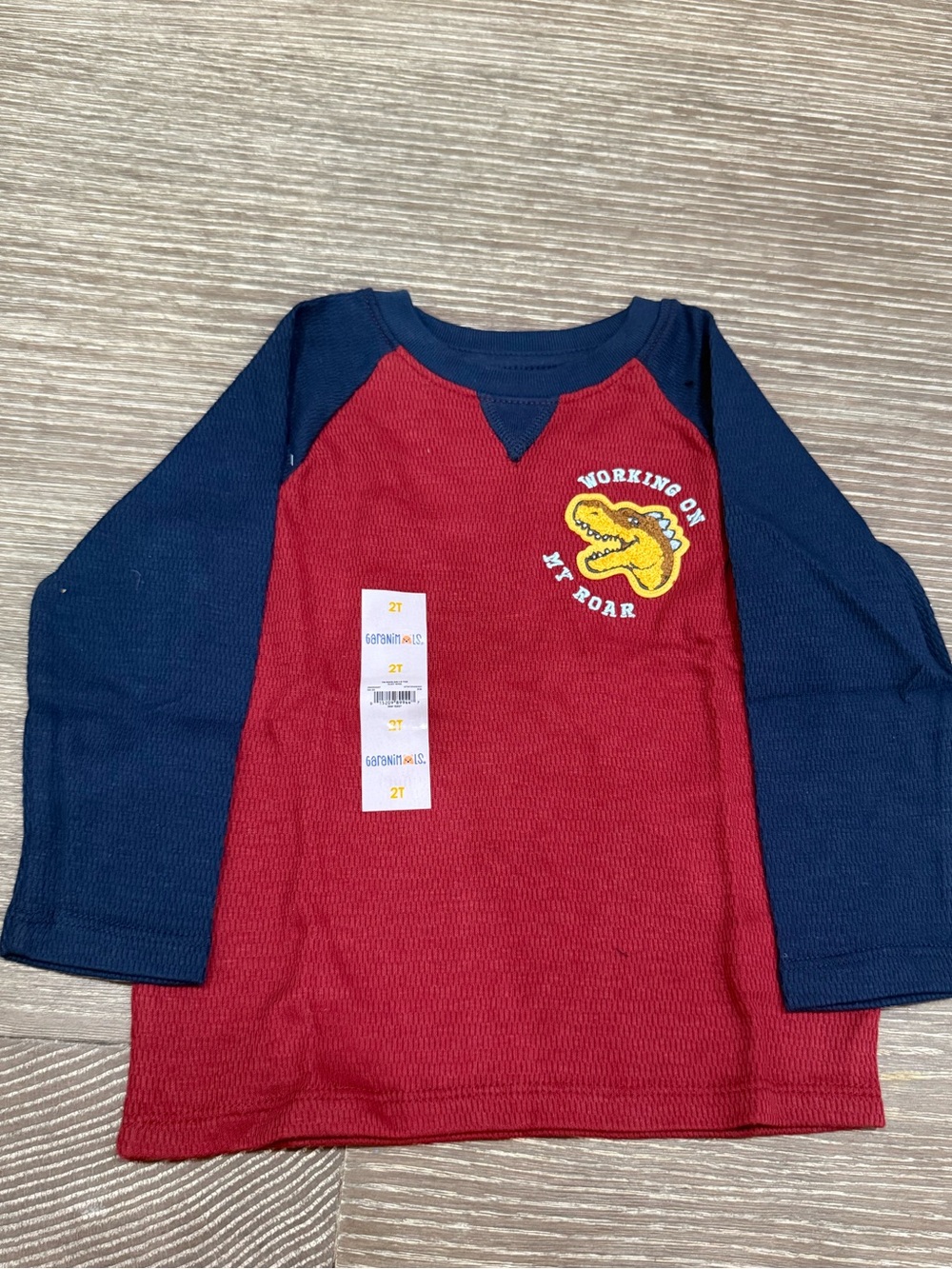 NWT Size 2T Garanimals Toddler Red & Navy Long-Sleeve Top with Dino Graphic